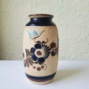 Mexico Gardiel 6.75" Tall Stoneware Vase Bird Flower Butterfly Hand Painted.